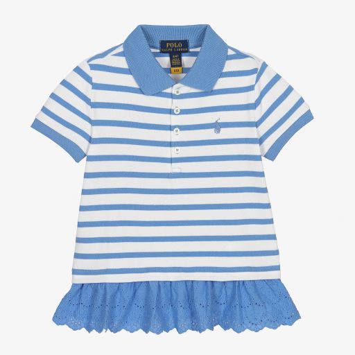 Polo Ralph Lauren-Рубашка поло в голубую полоску с оборкой | Childrensalon Outlet
