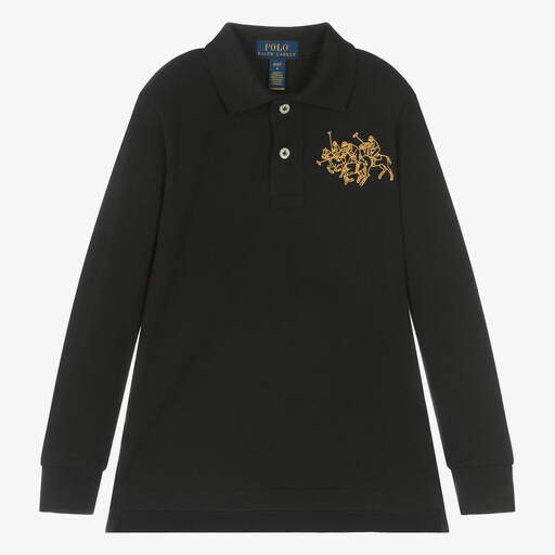 Ralph Lauren-Boys Black Cotton Triple Pony Polo Shirt | Childrensalon Outlet