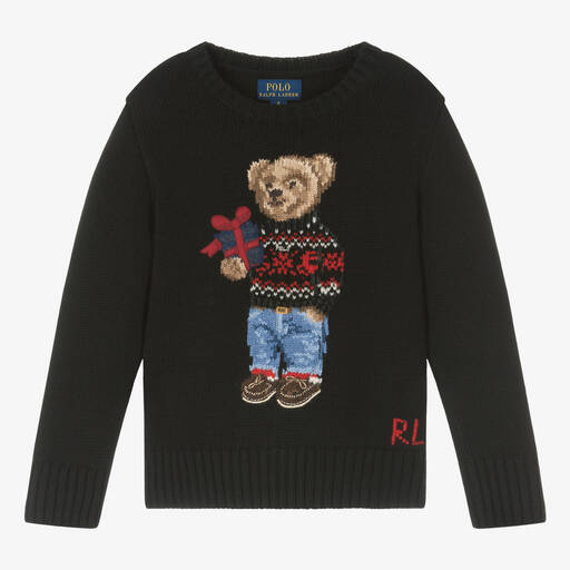 Ralph Lauren-بلوفر قطن محبوك لون أسود للأولاد | Childrensalon Outlet