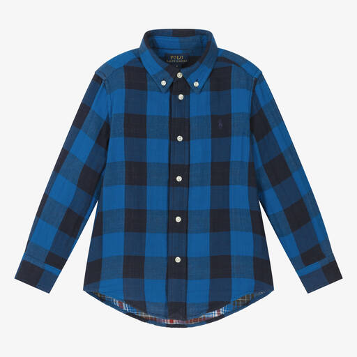 Ralph Lauren-Boys Blue Check Cotton Shirt | Childrensalon Outlet