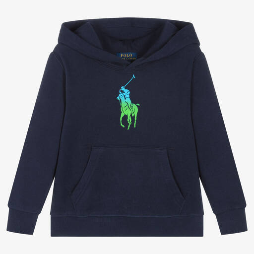Polo Ralph Lauren-Boys Blue Cotton Big Pony Hoodie | Childrensalon Outlet