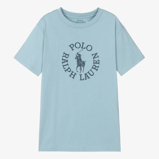 Ralph Lauren-Boys Blue Cotton Big Pony Logo T-Shirt | Childrensalon Outlet