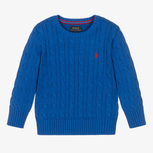 Ralph Lauren-Boys Blue Cotton Cable Knit Sweater | Childrensalon Outlet