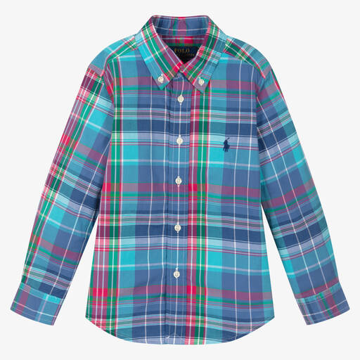 Polo Ralph Lauren-Boys Blue Cotton Check Shirt | Childrensalon Outlet
