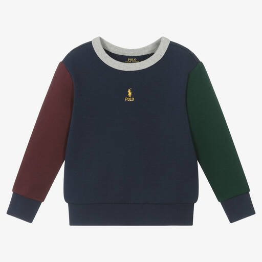 Ralph Lauren-Blaues Farbblock-Baumwollsweatshirt | Childrensalon Outlet