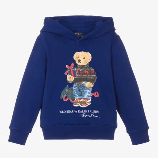 Ralph Lauren-Blauer Polo Bear Baumwoll-Hoodie | Childrensalon Outlet