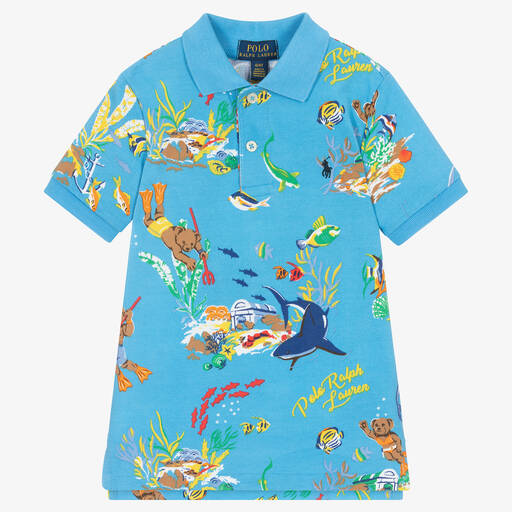 Polo Ralph Lauren-توب بولو قطن بيكيه لون أزرق للأولاد | Childrensalon Outlet