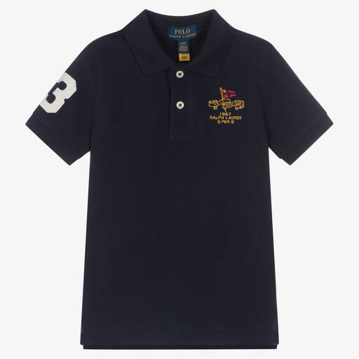 Поло Ralph Lauren-Синяя хлопковая рубашка поло | Childrensalon Outlet