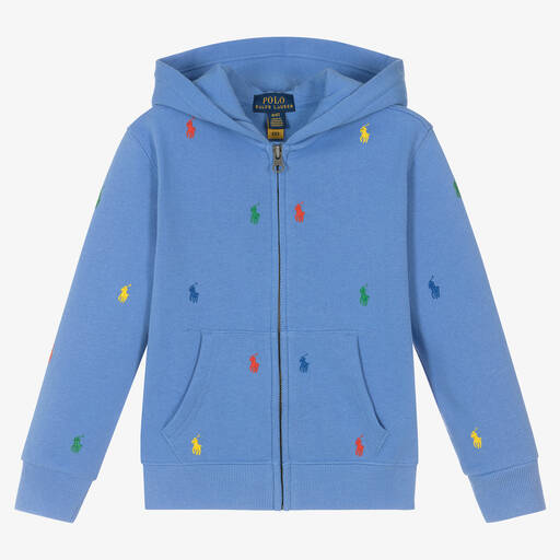 Polo Ralph Lauren-Boys Blue Cotton Zip-Up Hoodie | Childrensalon Outlet