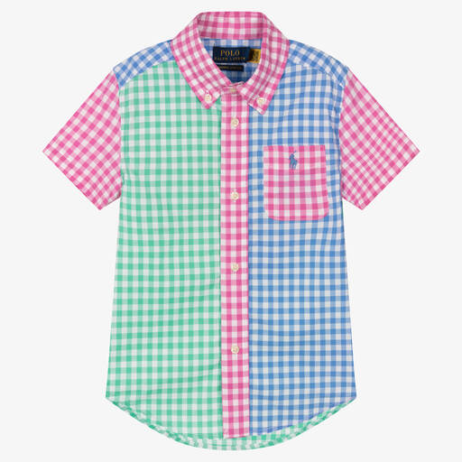 Поло Ralph Lauren-Сине-зеленая рубашка в клетку | Childrensalon Outlet