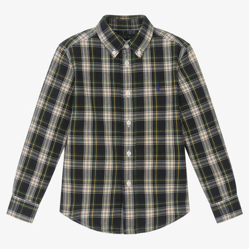 Ralph Lauren-قميص قطن أكسفورد تارتان لون كحلي وأخضر | Childrensalon Outlet