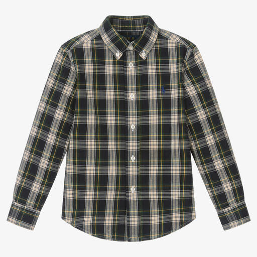 Ralph Lauren-Boys Blue & Green Cotton Tartan Shirt | Childrensalon Outlet