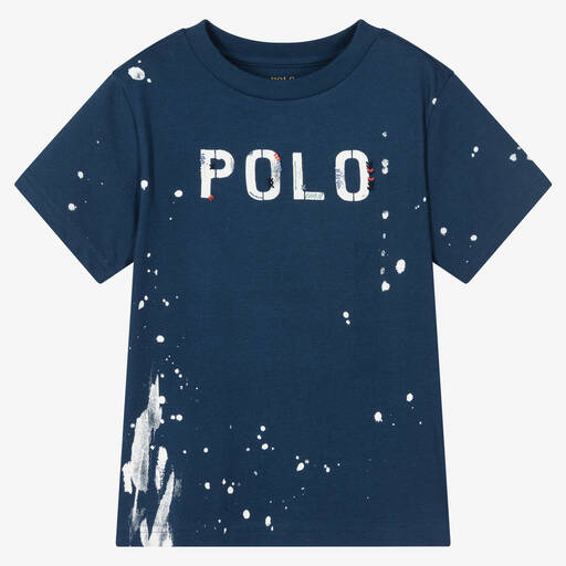 Polo Ralph Lauren-Boys Blue Logo Paint Splat T-Shirt | Childrensalon Outlet