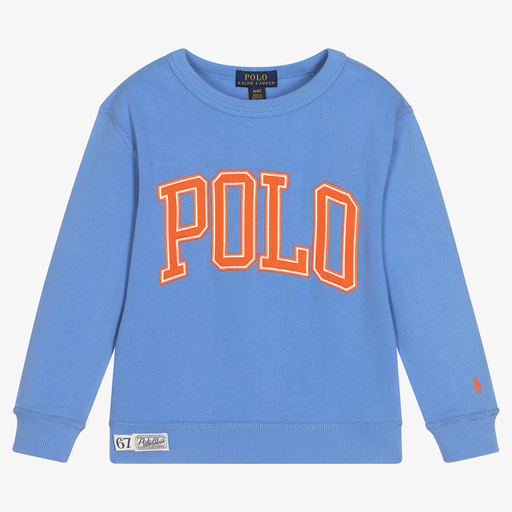 Ralph Lauren-سويتشيرت قطن جيرسي لون أزرق للأولاد | Childrensalon Outlet