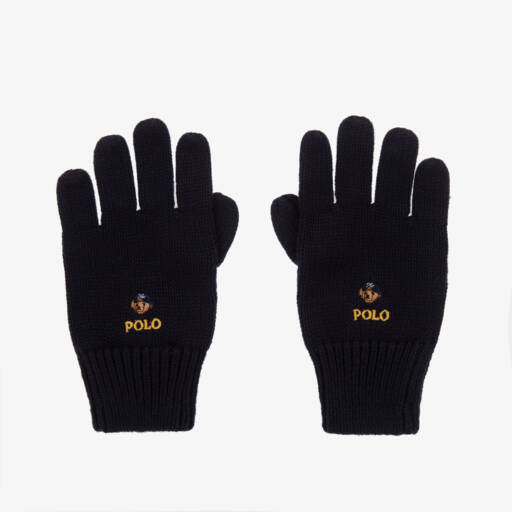 Ralph Lauren-Boys Blue Polo Knit Gloves | Childrensalon Outlet