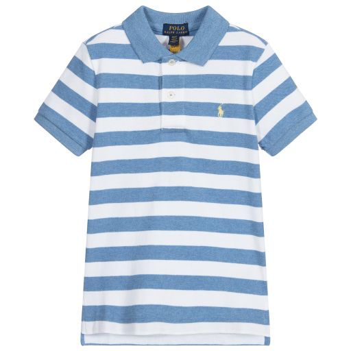 Polo Ralph Lauren-Boys Blue Stripe Polo Shirt  | Childrensalon Outlet