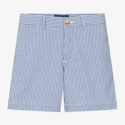 Ralph Lauren-Boys Blue Striped Cotton Shorts | Childrensalon Outlet