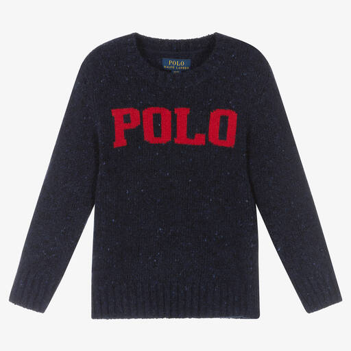 Polo Ralph Lauren-Boys Blue Wool Logo Jumper | Childrensalon Outlet