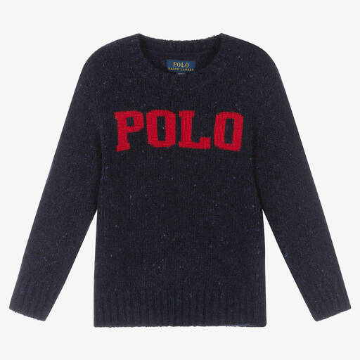 Polo Ralph Lauren-Boys Blue Wool Logo Jumper | Childrensalon Outlet