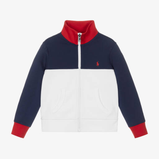 Ralph Lauren-توب بسّحاب قطن لون كحلي و أبيض للأولاد | Childrensalon Outlet