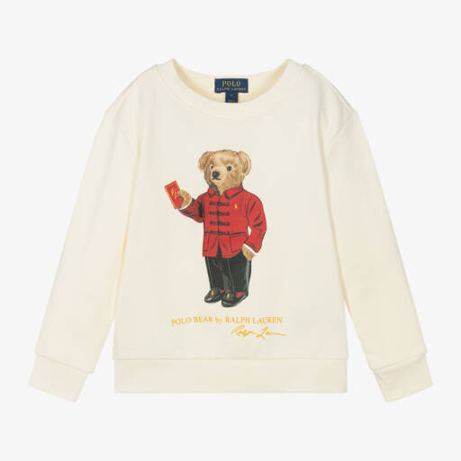 Ralph Lauren-سويت شيرت كريمي للأولاد بطبعة دب | Childrensalon Outlet