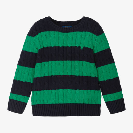 Ralph Lauren-Pull vert et bleu en coton garçon | Childrensalon Outlet