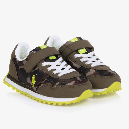 Polo Ralph Lauren-Boys Green Camouflage Logo Trainers | Childrensalon Outlet