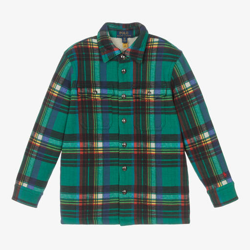 Polo Ralph Lauren-Boys Green Checked Shacket | Childrensalon Outlet