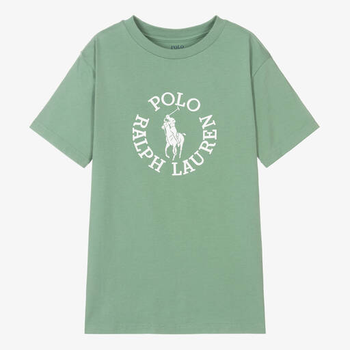Ralph Lauren-Boys Green Cotton Big Pony Logo T-Shirt | Childrensalon Outlet