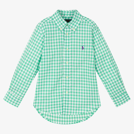 Ralph Lauren-Boys Green Cotton Check Shirt | Childrensalon Outlet