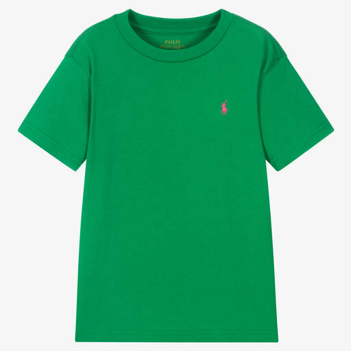 Ralph Lauren-Boys Green Cotton Logo T-Shirt | Childrensalon Outlet