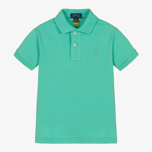 Polo Ralph Lauren-توب بولو قطن بيكيه لون أخضر تركواز للأولاد | Childrensalon Outlet