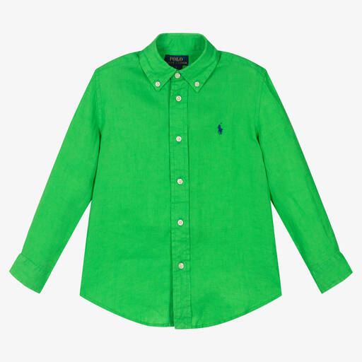 Polo Ralph Lauren-Boys Green Linen Shirt | Childrensalon Outlet