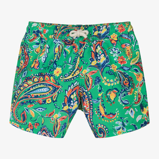Ralph Lauren-Boys Green Paisley Print Swim Shorts | Childrensalon Outlet