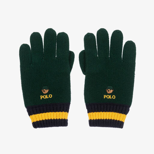 Ralph Lauren-Boys Green Polo Bear Gloves | Childrensalon Outlet