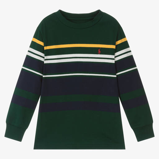 Ralph Lauren-Boys Green Striped Cotton Top | Childrensalon Outlet