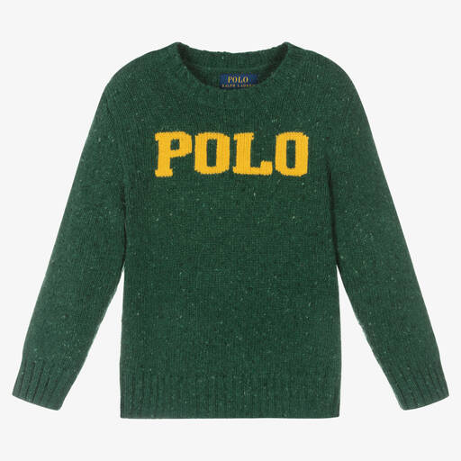 Поло Ralph Lauren-Зеленый шерстяной джемпер для мальчиков | Childrensalon Outlet