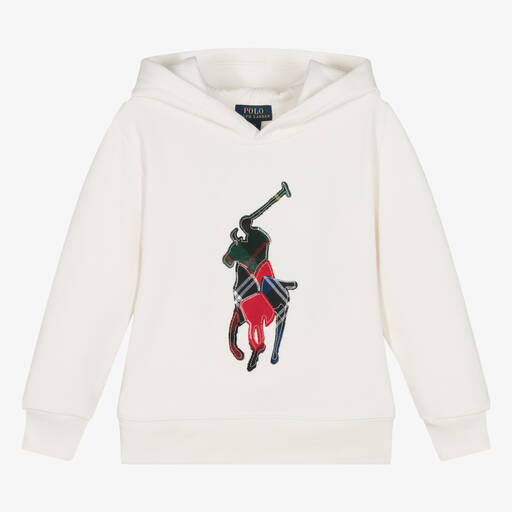 Ralph Lauren-Sweat capuche coton ivoire Big Pony | Childrensalon Outlet