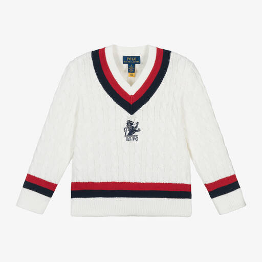 Ralph Lauren-بلوفر قطن محبوك لون عاجي للأولاد | Childrensalon Outlet