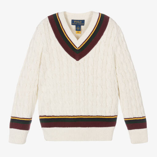 Ralph Lauren-Boys Ivory Cotton-Knit Cricket Sweater | Childrensalon Outlet