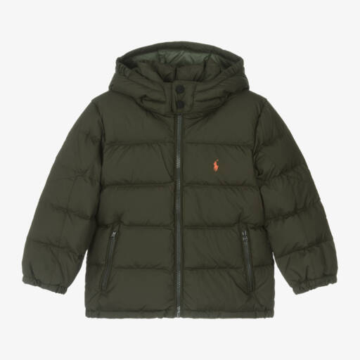 Ralph Lauren-جاكيت بافر مبطن بريش لون أخضر كاكي للأولاد | Childrensalon Outlet