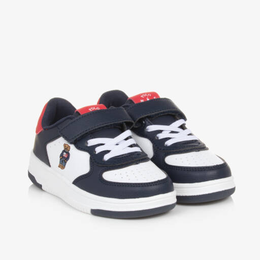 Ralph Lauren-Boys Navy Bear Faux Leather Trainers | Childrensalon Outlet