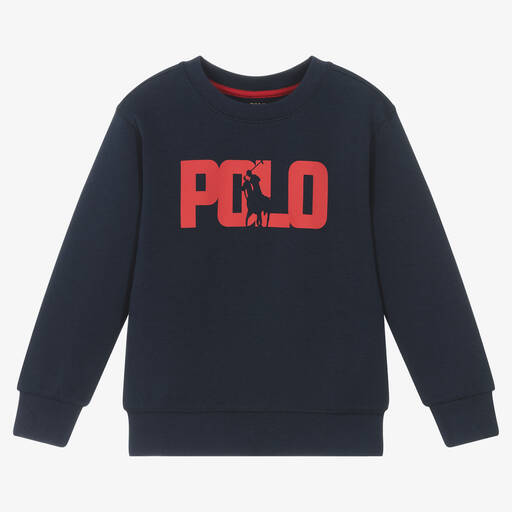 Ralph Lauren-Boys Navy Blue Cotton Jersey Sweatshirt | Childrensalon Outlet