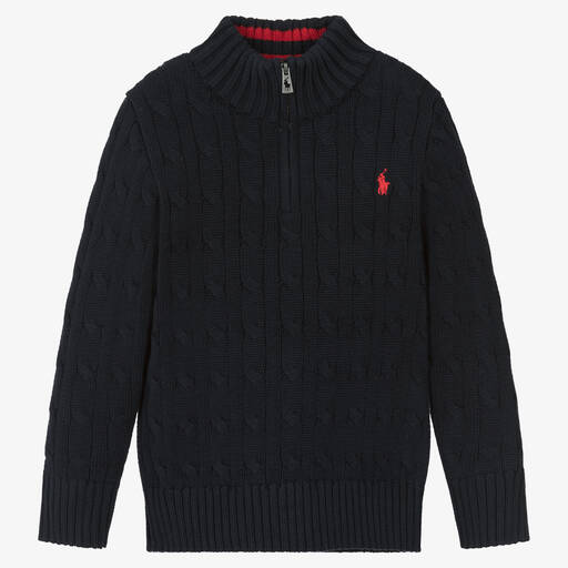 Ralph Lauren-Boys Navy Blue Cotton Knit Sweater | Childrensalon Outlet