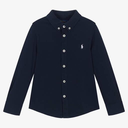 Ralph Lauren-Boys Navy Blue Cotton Piqué Shirt | Childrensalon Outlet