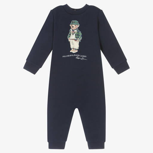 Ralph Lauren-Pyjama bleu en coton Polo Bear | Childrensalon Outlet