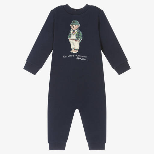 Ralph Lauren-Boys Navy Blue Cotton Polo Bear Romper | Childrensalon Outlet