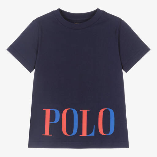 Polo Ralph Lauren-T-shirt bleu marine en coton garçon | Childrensalon Outlet