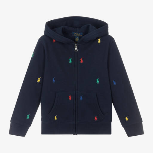 Ralph Lauren-Boys Navy Blue Pony Zip-Up Hoodie | Childrensalon Outlet