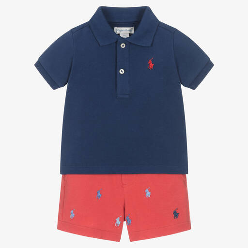 Ralph Lauren-Boys Navy Blue & Red Shorts Set | Childrensalon Outlet